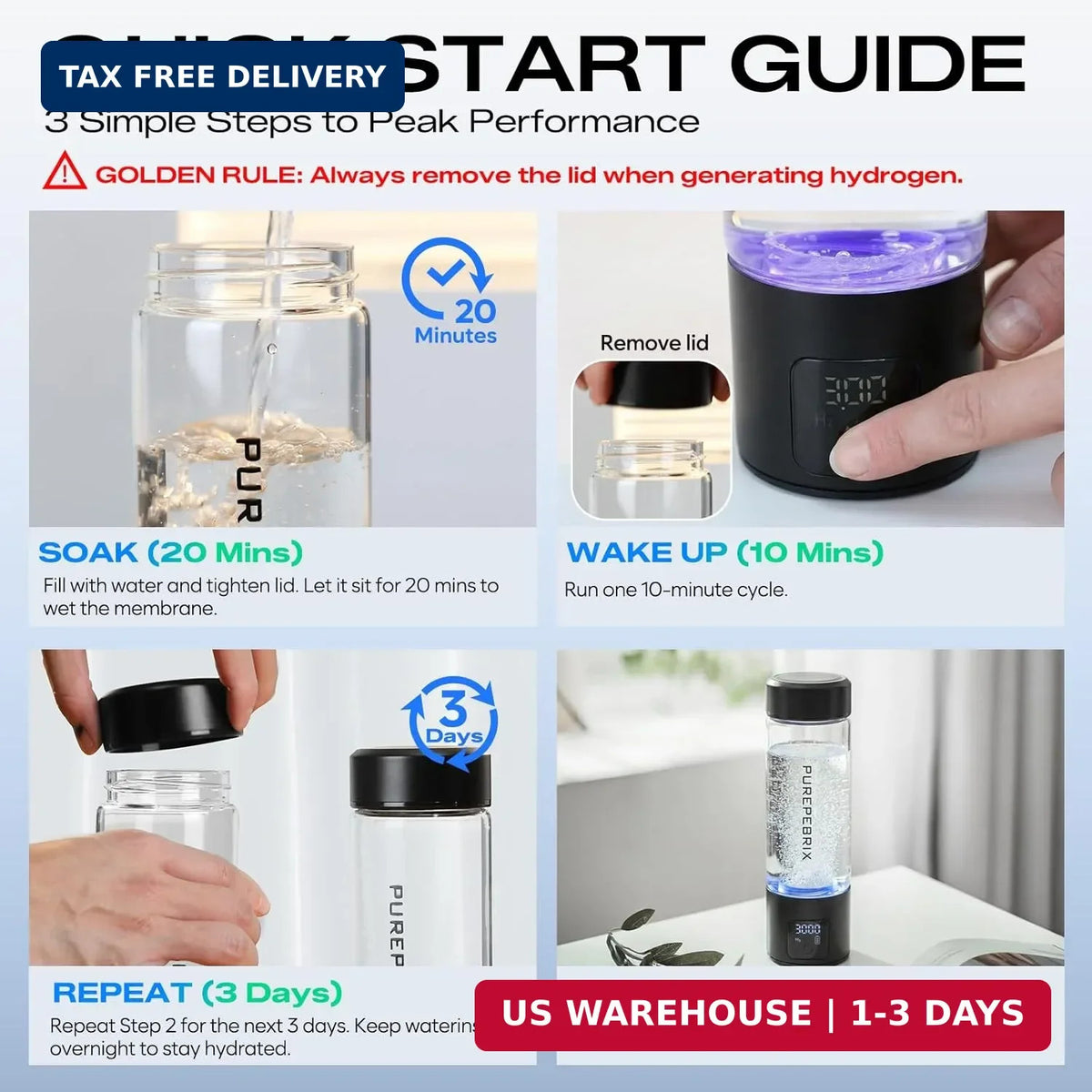 Hydrogen Water Bottle Generator with Glass, Touch Screen, Leakproof Cap - Portable 400ml