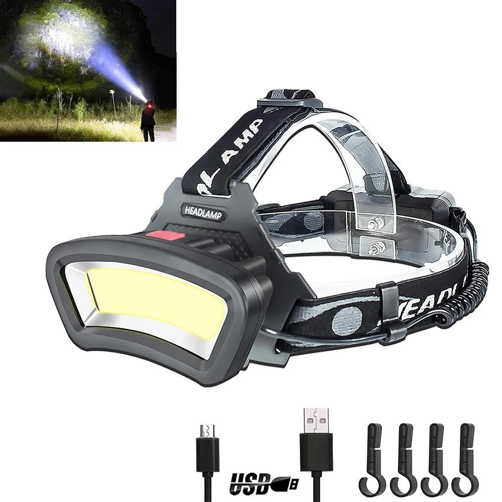 USB Rechargeable LED Headlamp with COB Light & Adjustable Headband
