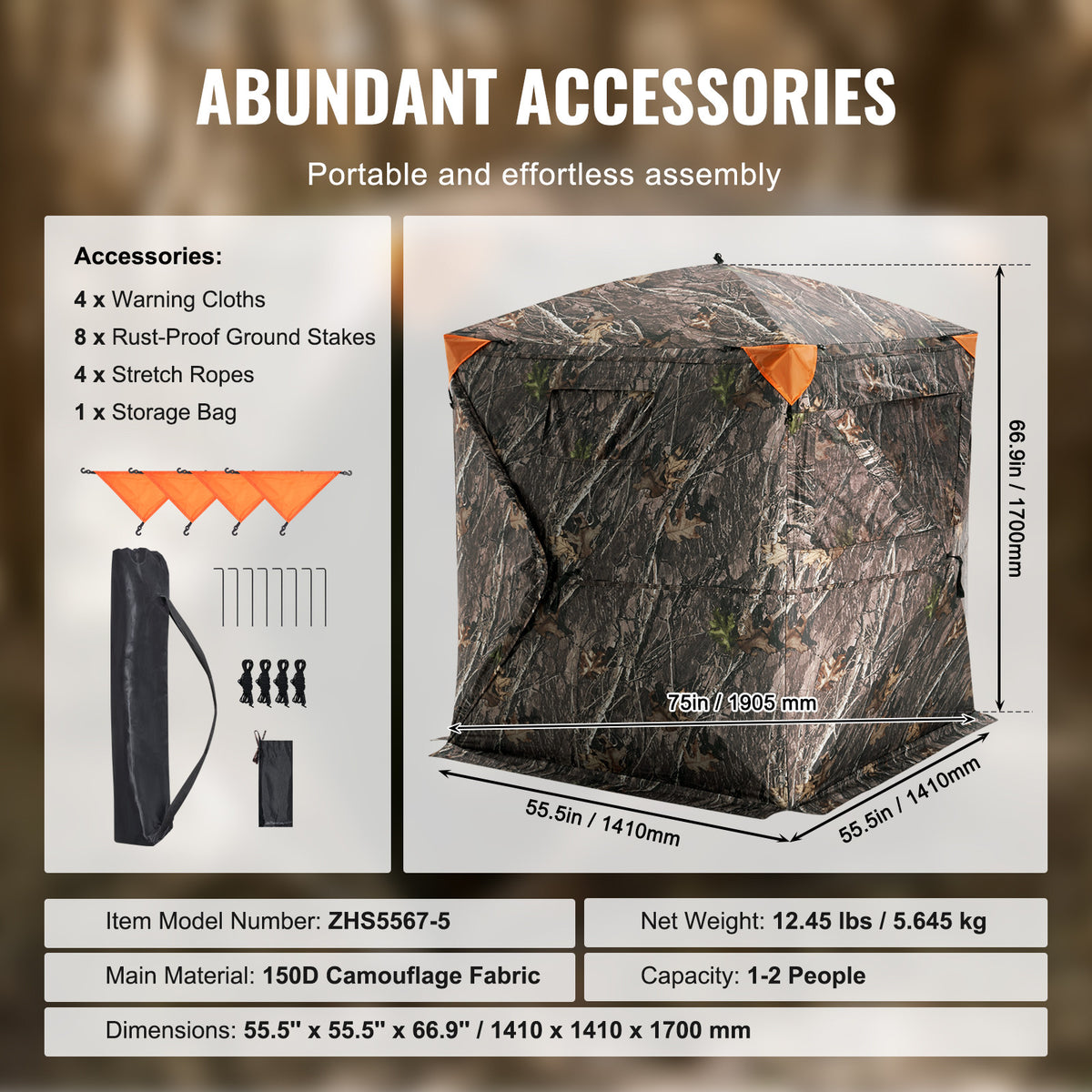 Ground Hunting Blind 270° with Mesh Windows for Deer & Duck - Weatherproof, Portable, 2-3 Person