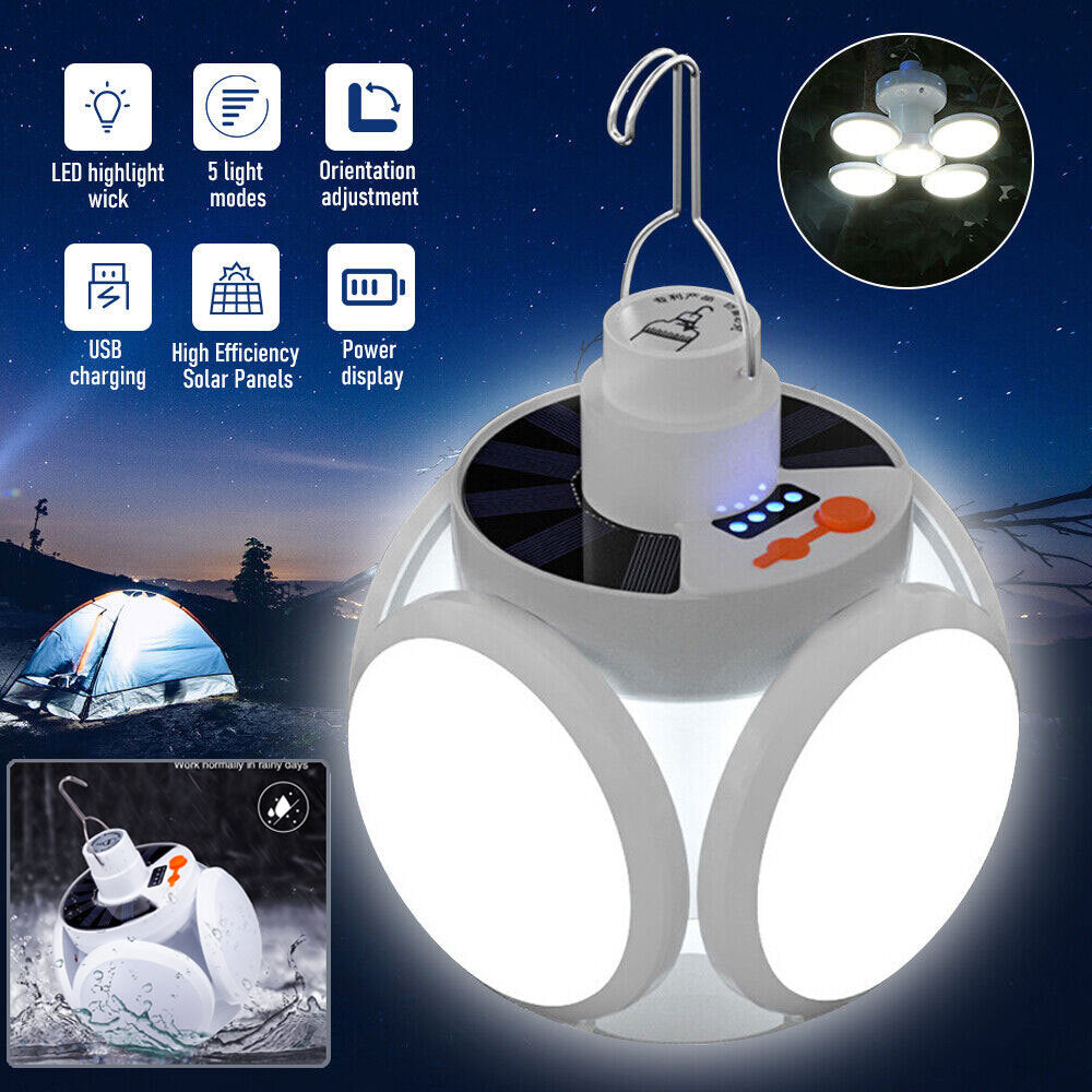Rechargeable Solar LED Camping Tent Light with 5 Modes Waterproof Portable Lantern