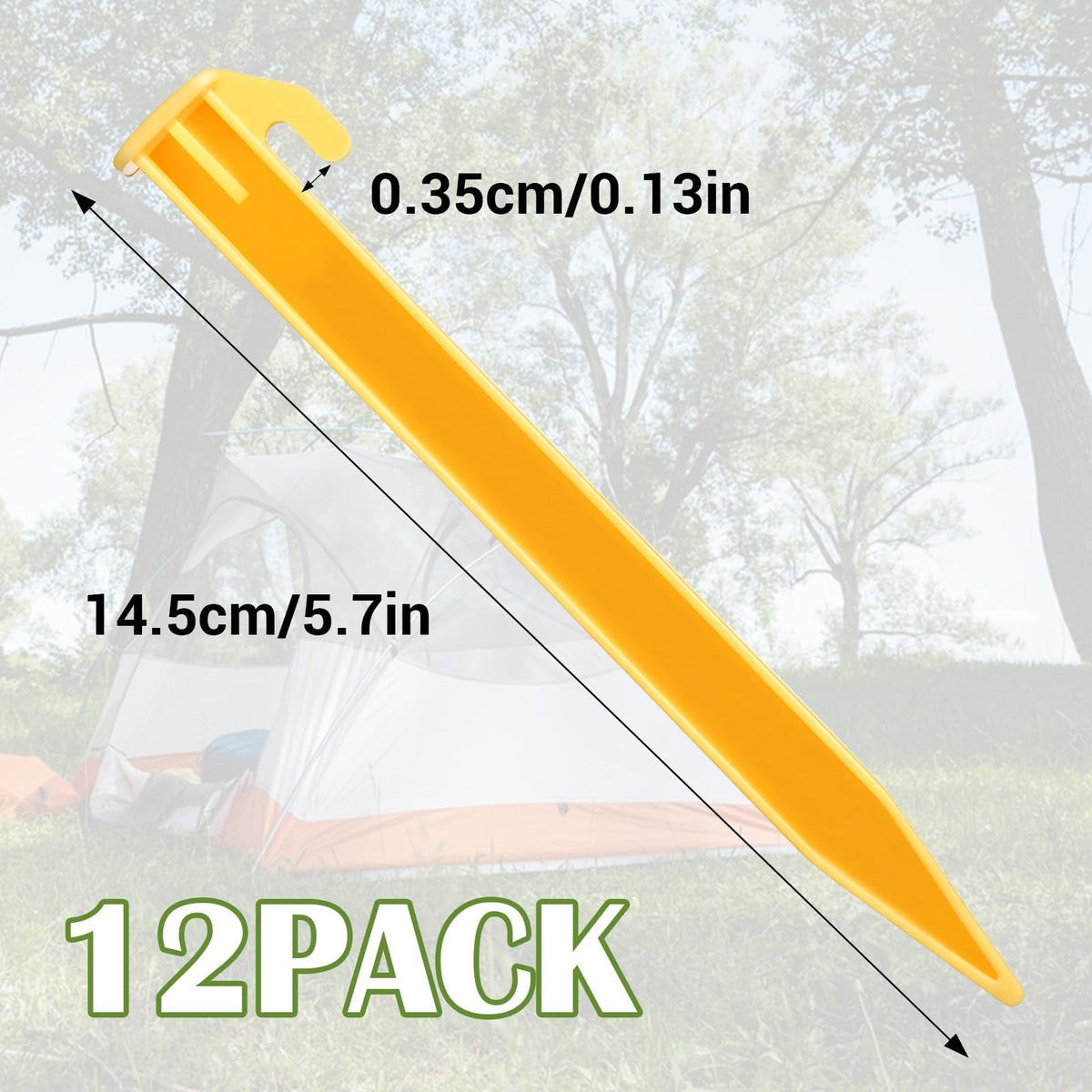 12-Pack Heavy Duty Plastic Tent Stakes - 5.7 Inch Beach Canopy Pegs