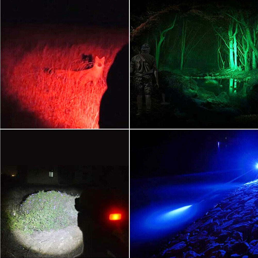 4-in-1 RGB LED Headlamp with Rechargeable Head Torch for Hunting Camping