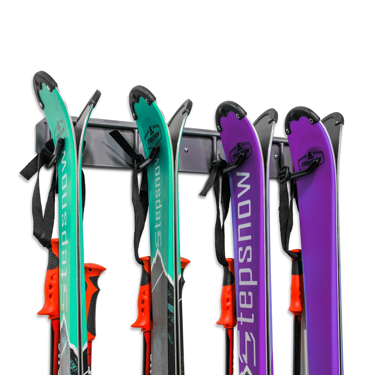 Wall-Mounted Ski Rack for 4 Pairs of Skis & Poles - Indoor Storage Organizer