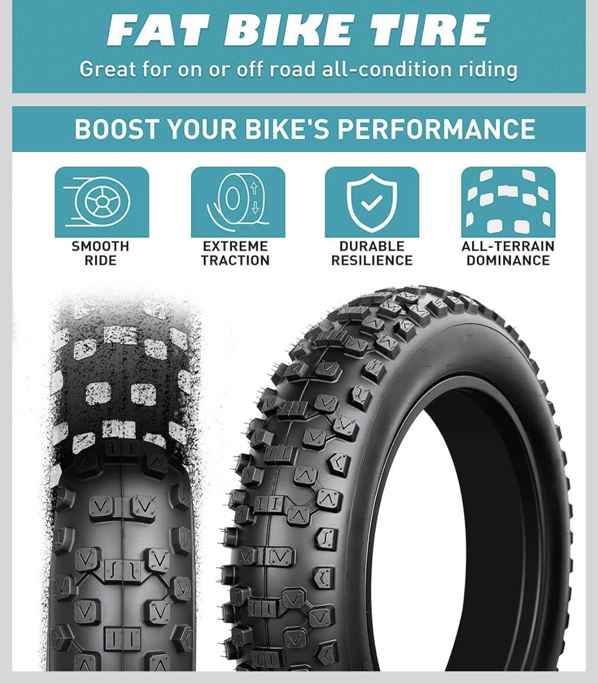 20x4 Inch Fat Bike Tires and Tubes for Electric Bikes - Off-Road Set