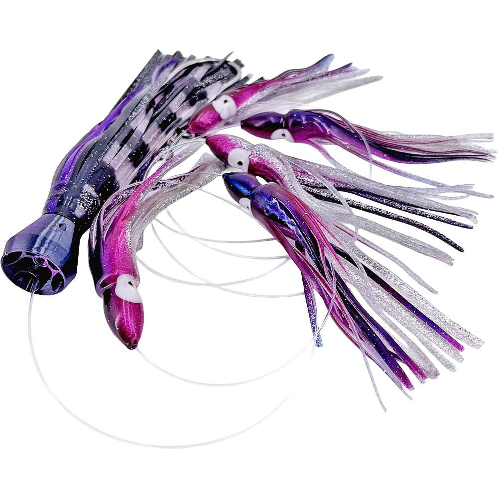 Saltwater Trolling Lure Set with Skirts and Jet Head for Tuna Mahi Wahoo