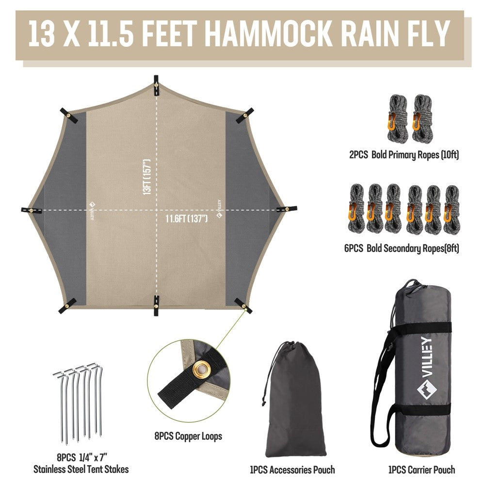 Heptagonal Waterproof Camping Tarp Shelter with UV Protection, 13x11.5ft