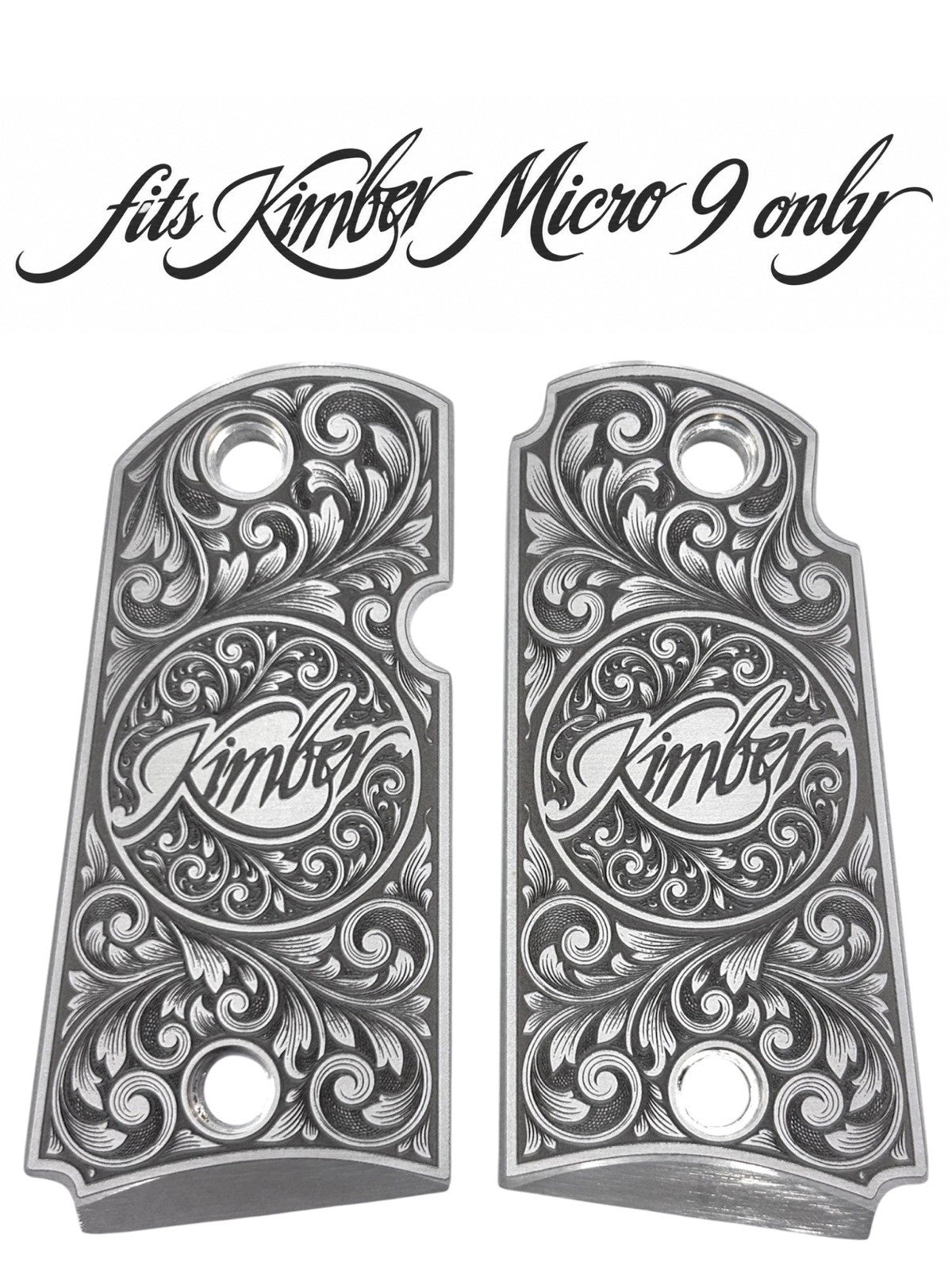 Custom Engraved Kimber Micro 9 Aluminum Pistol Grips - Ornamental Scroll Logo