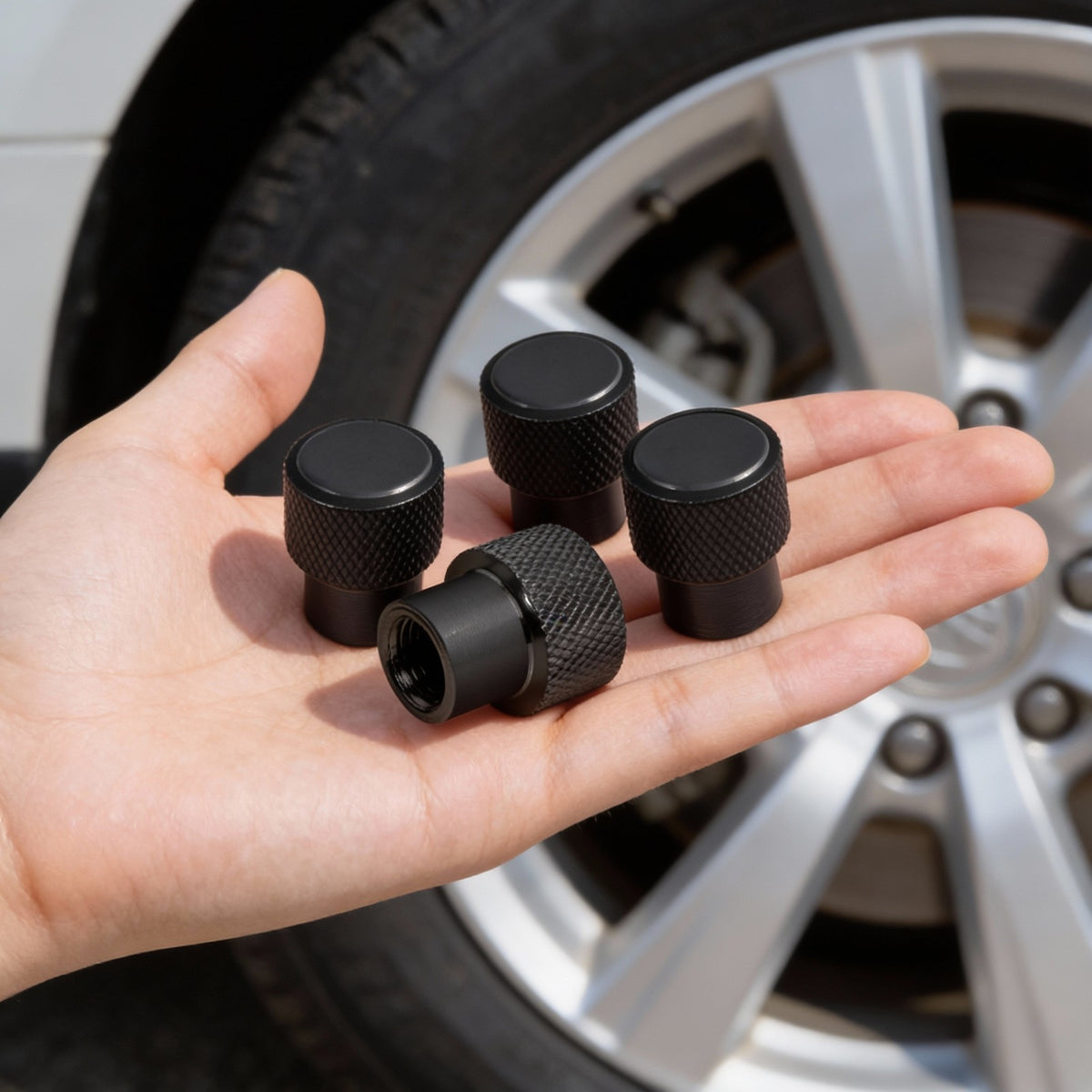 Black Diamond-Cut Tire Valve Caps for Ford Mustang Dark Horse - Set of 4