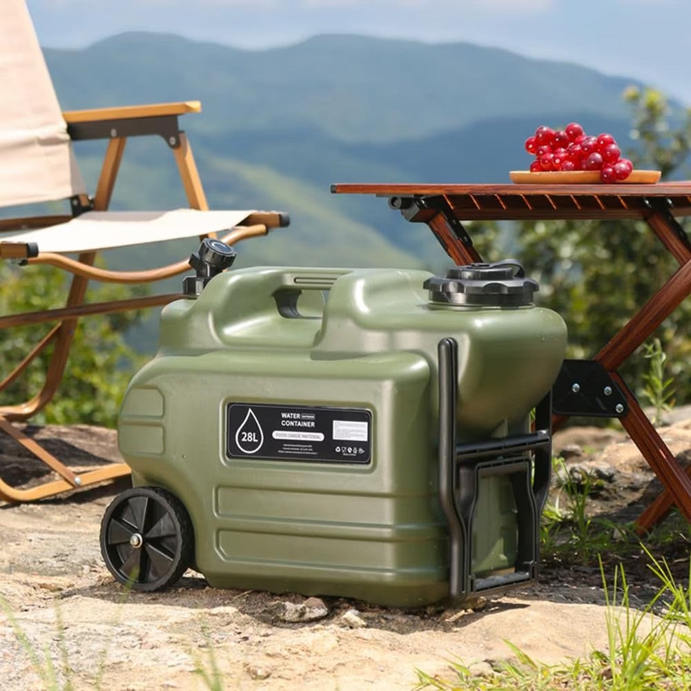 28L Portable Water Jug with Faucet and Wheels for Outdoor Camping