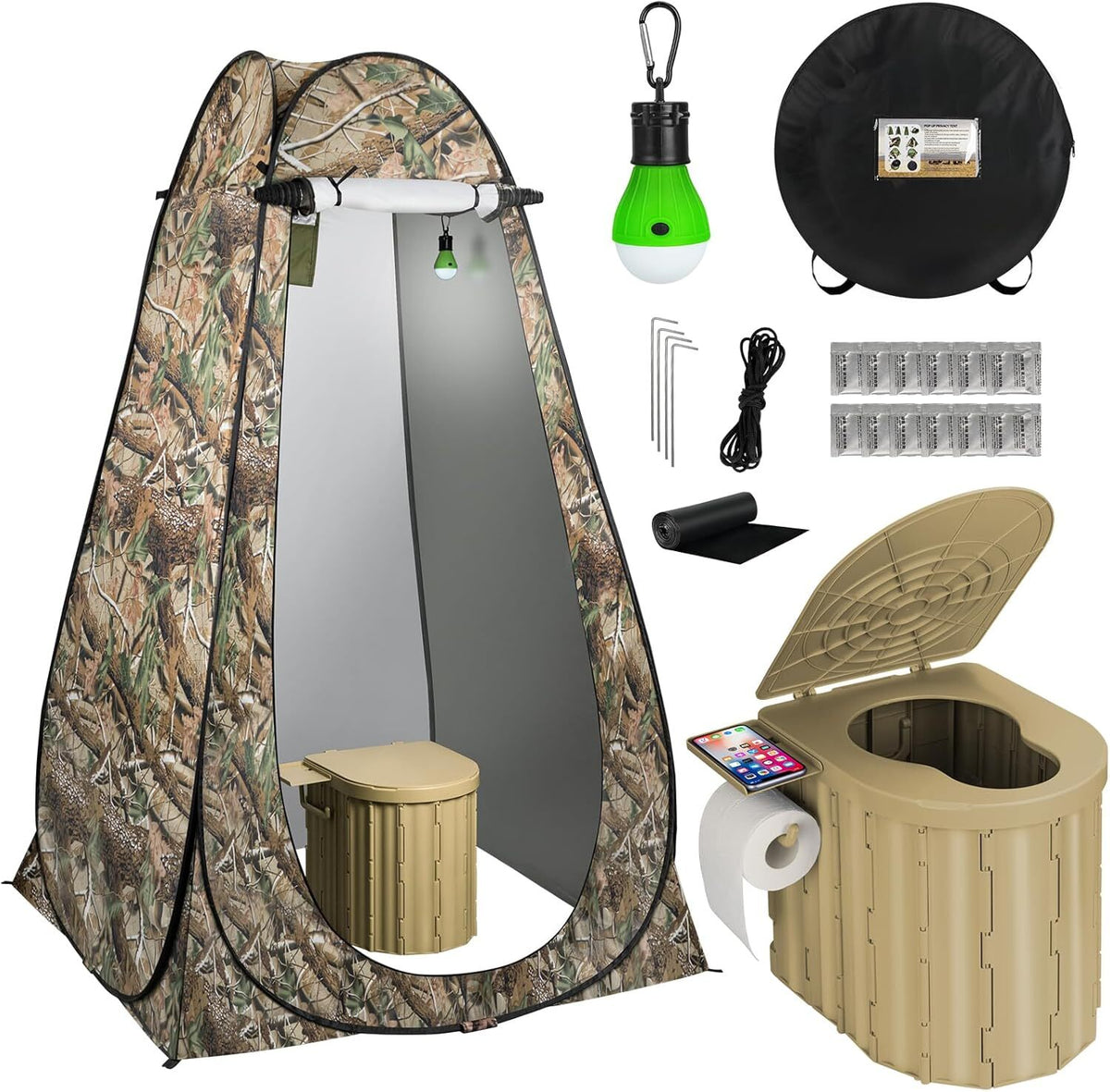 Portable Camping Toilet with Pop-Up Privacy Tent Folding Camp Bathroom