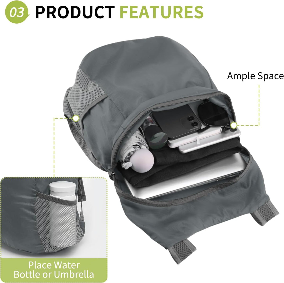 Ultra Lightweight Foldable Hiking Backpack 20L Water-Resistant Daypack