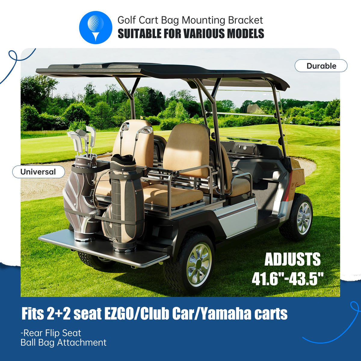 Universal Golf Cart Bag Holder Bracket - Adjustable Rear Mount for EZGO Club Car Yamaha