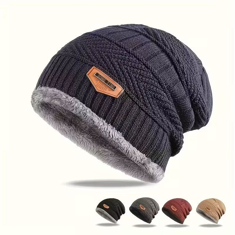 Winter Fleece-Lined Knit Beanie Hat for Men and Women - Thermal Slouch Skull Cap