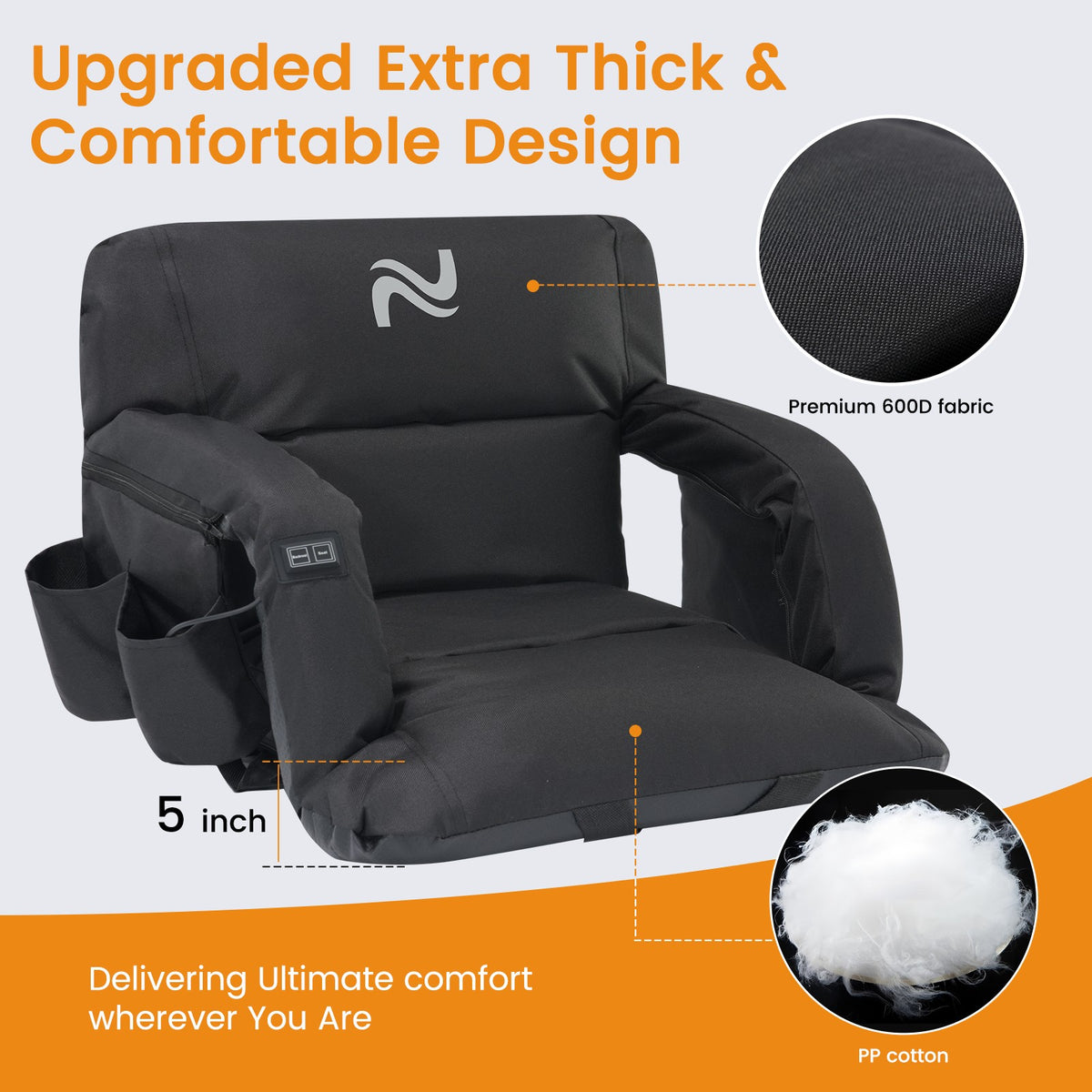 Heated Stadium Seat with Back Support - Adjustable Bleacher Chair, Waterproof 600D Oxford