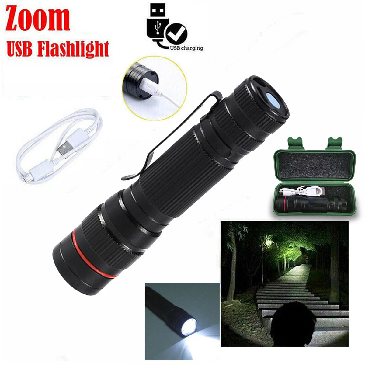 Mini LED Flashlight 35000000 Lumens Rechargeable Pocket Torch Zoomable