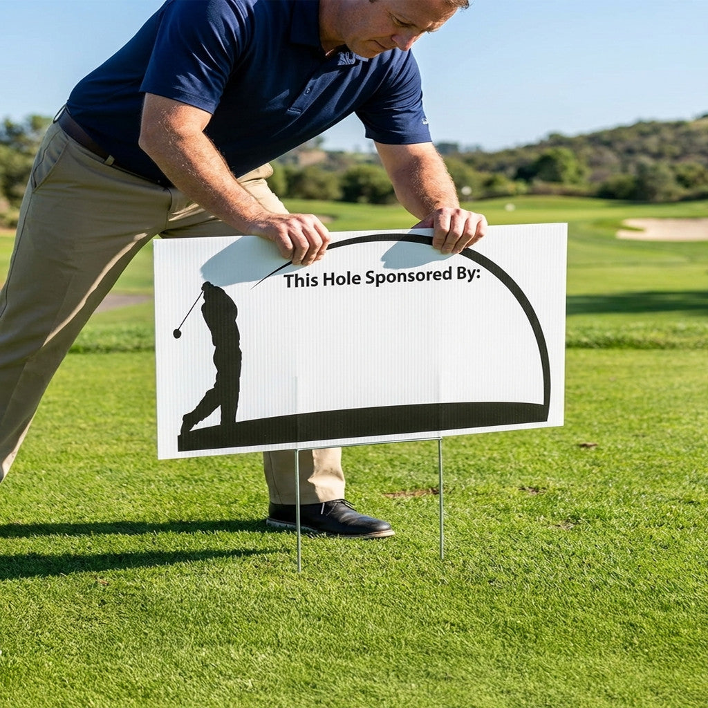 Golf Tournament Hole Sponsor Yard Signs 12x24 with Stakes - 18 Pack