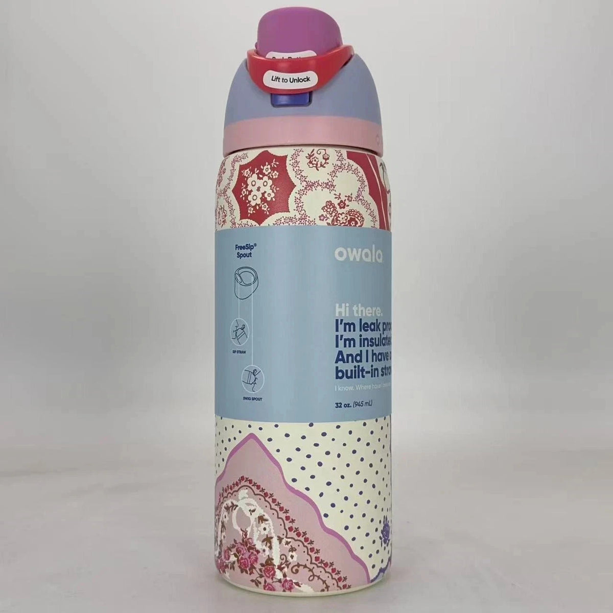 32oz Insulated Water Bottle with Leak-Proof Lid Pink Patchwork - Reusable Sport Bottle