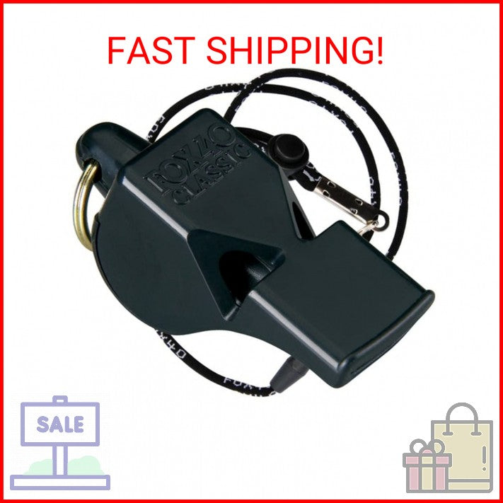 Fox 40 Classic Official Whistle with Break Away Lanyard - Black