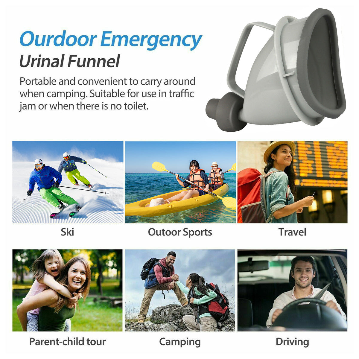 Portable Urinal Funnel for Men & Women Emergency Travel and Camping