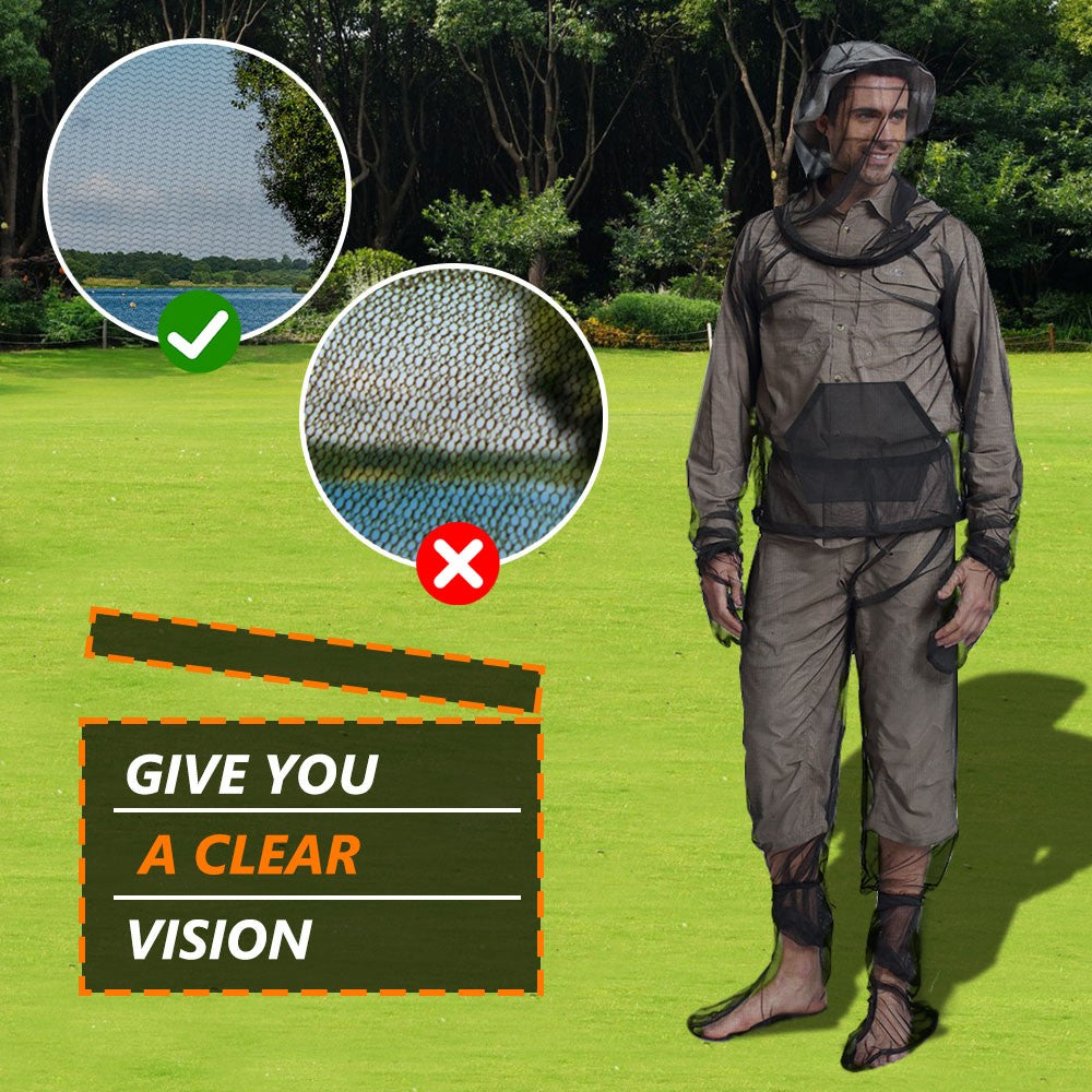Unisex Mosquito Suit Jacket with Hood and Mitts Outdoor Mesh Bug Protection