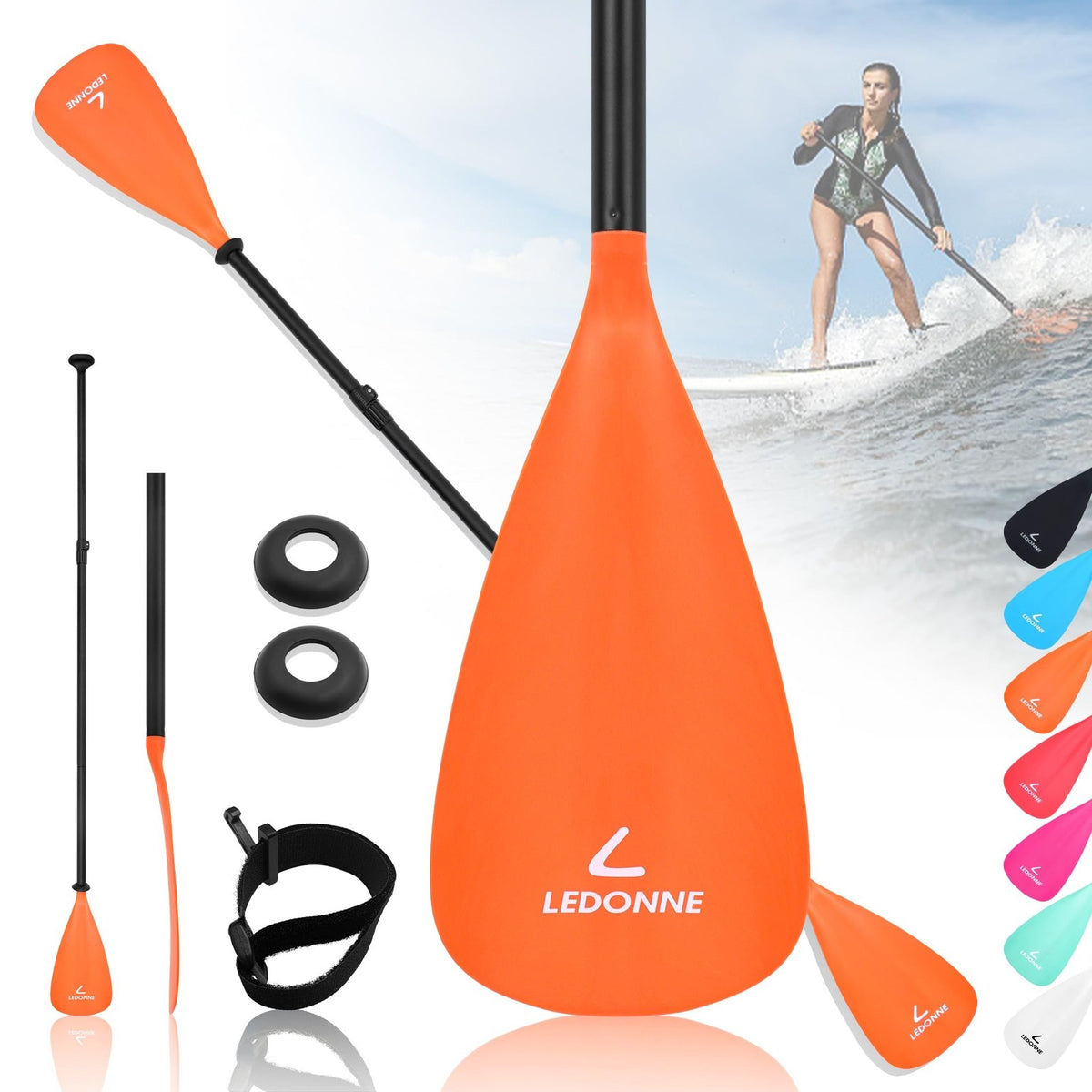 Lightweight Adjustable SUP and Kayak Paddle - Floating 4-Piece Aluminum Shaft
