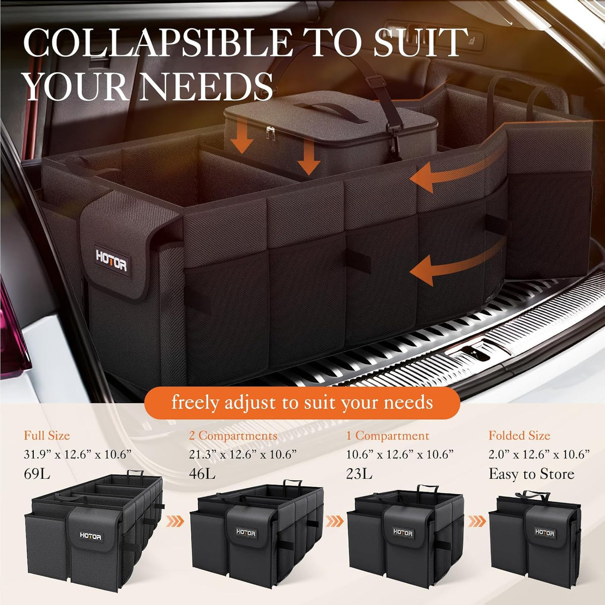 Car Trunk Organizer with Cooler, Foldable 3 Compartments, Heavy Duty Storage