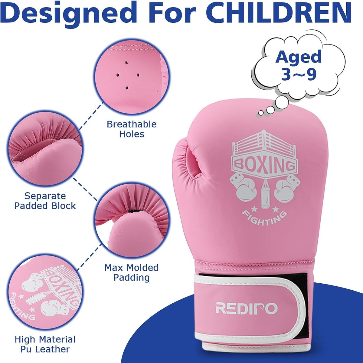 Kids Boxing Gloves 6oz with Adjustable Closure for Ages 3-9