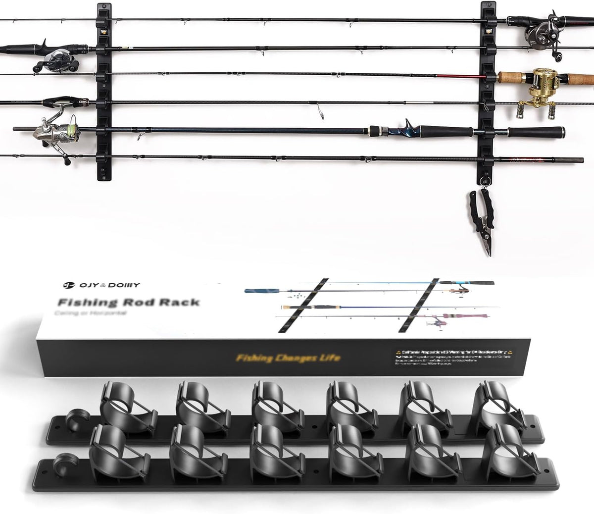 Wall Mount Fishing Rod Holder Rack - Horizontal & Ceiling Storage for Garage