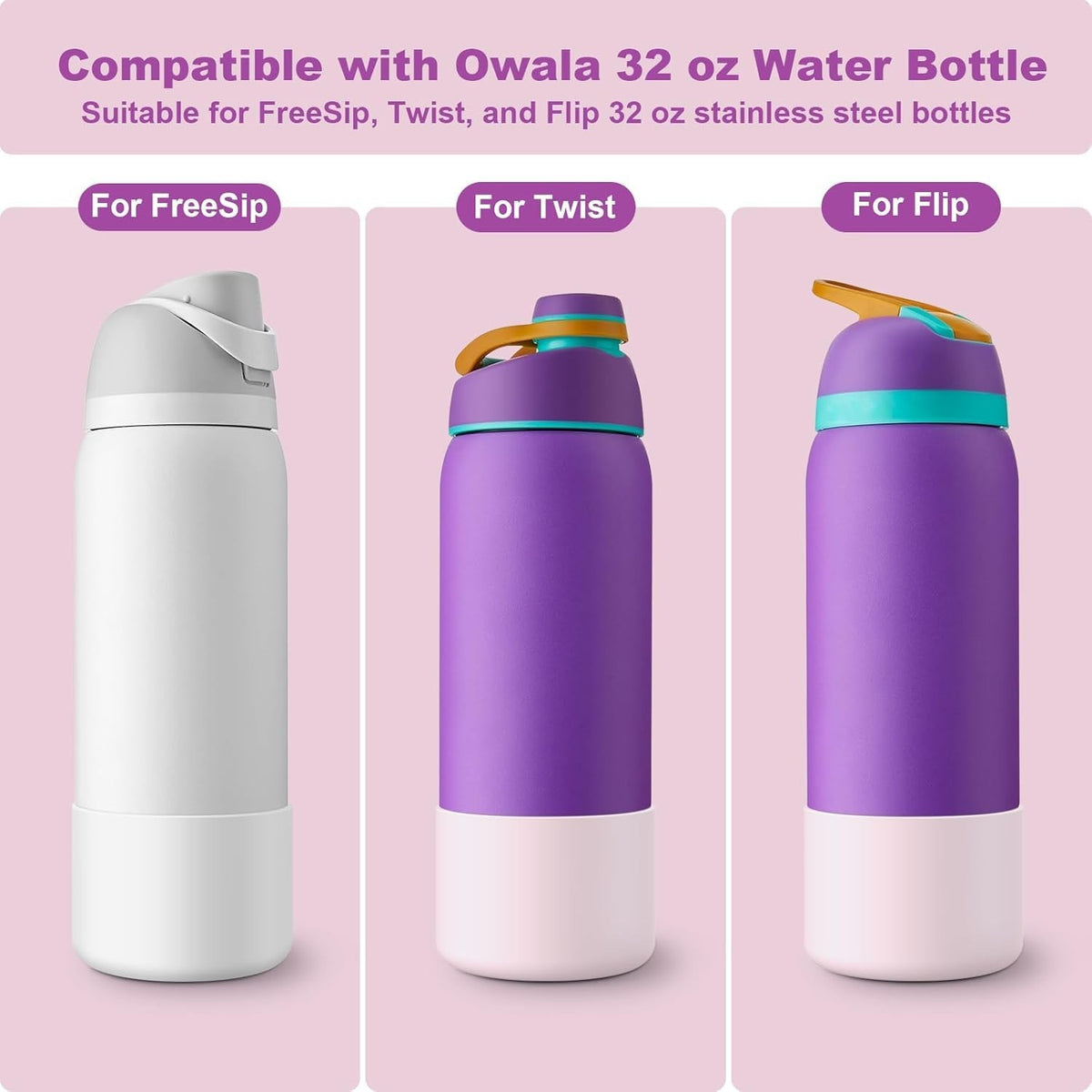 Silicone Water Bottle Boots 2 Pack for 32oz Owala Water Bottles - Anti-Slip Protective Sleeve