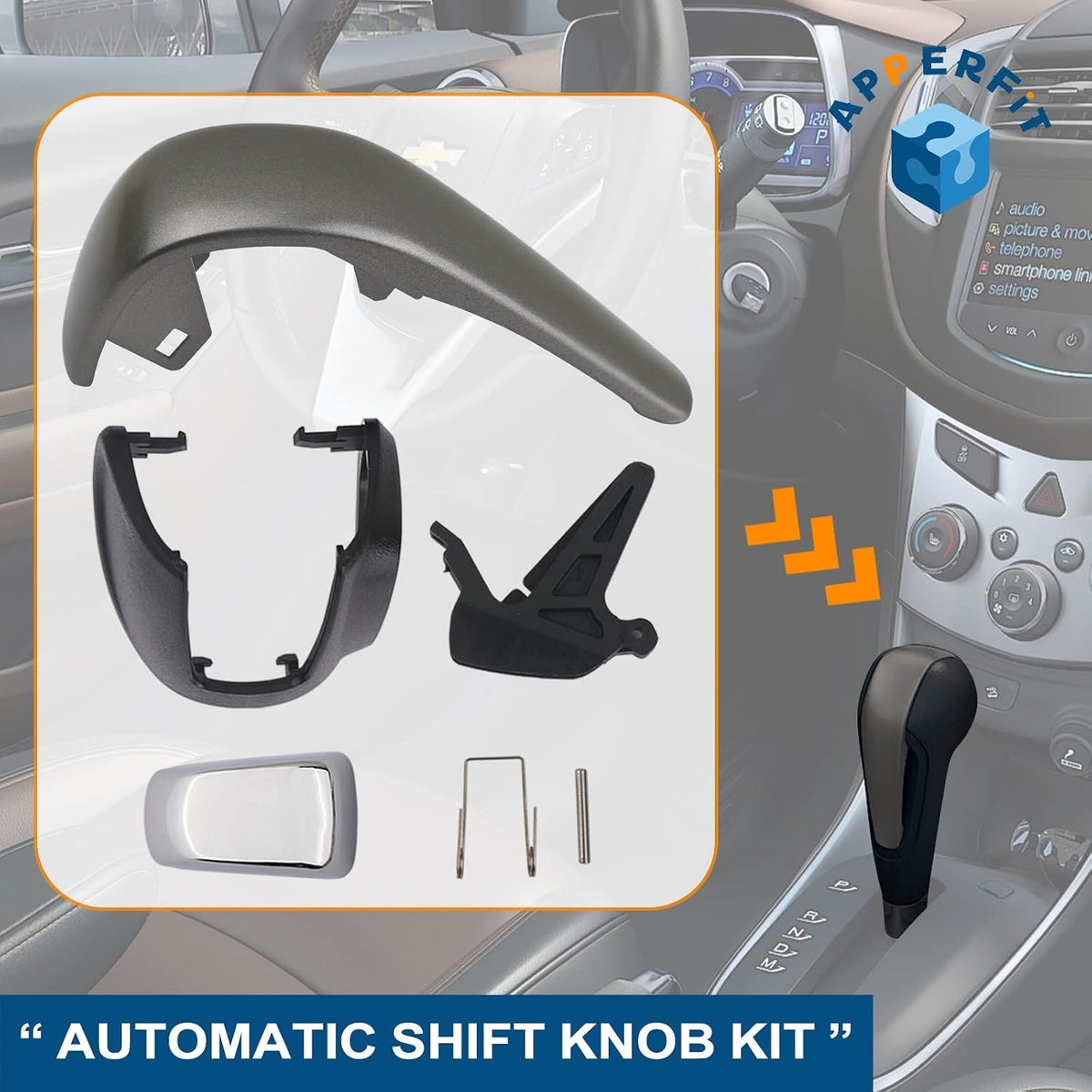 Automatic Shift Knob Kit Compatible with Chevy Sonic 2012-2016 - Silver Metal