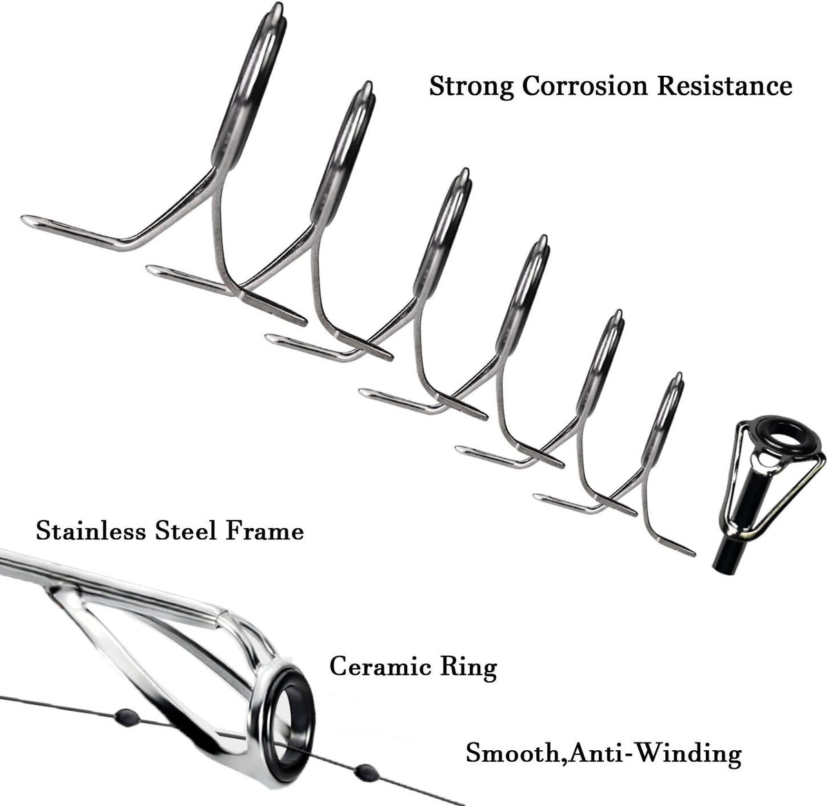 Fishing Rod Tip Repair Kit Stainless Steel Ceramic Ring 6pcs