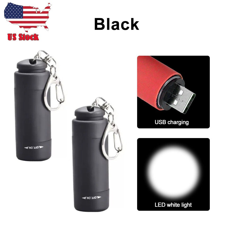 Mini USB Rechargeable LED Flashlight Keychain Portable Torch Black