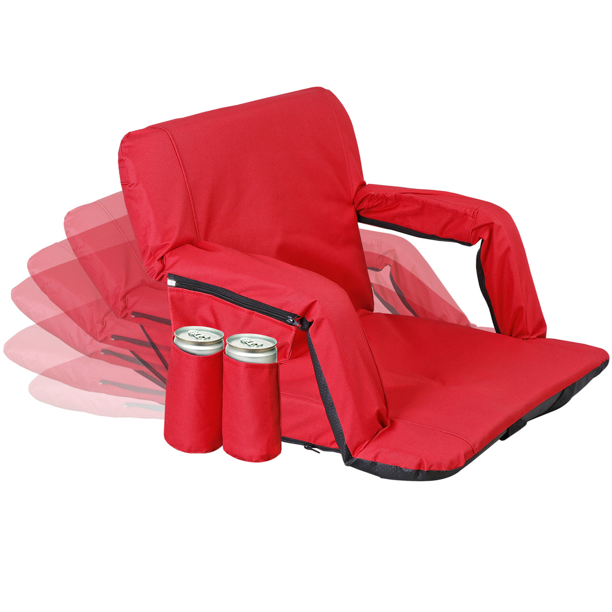 Portable Stadium Seat with Recline & Padded Backrest - Red