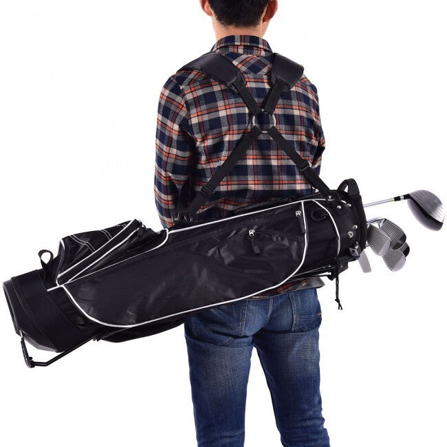Golf Stand Cart Bag with 4-Way Divider & Multiple Pockets - Lightweight Black