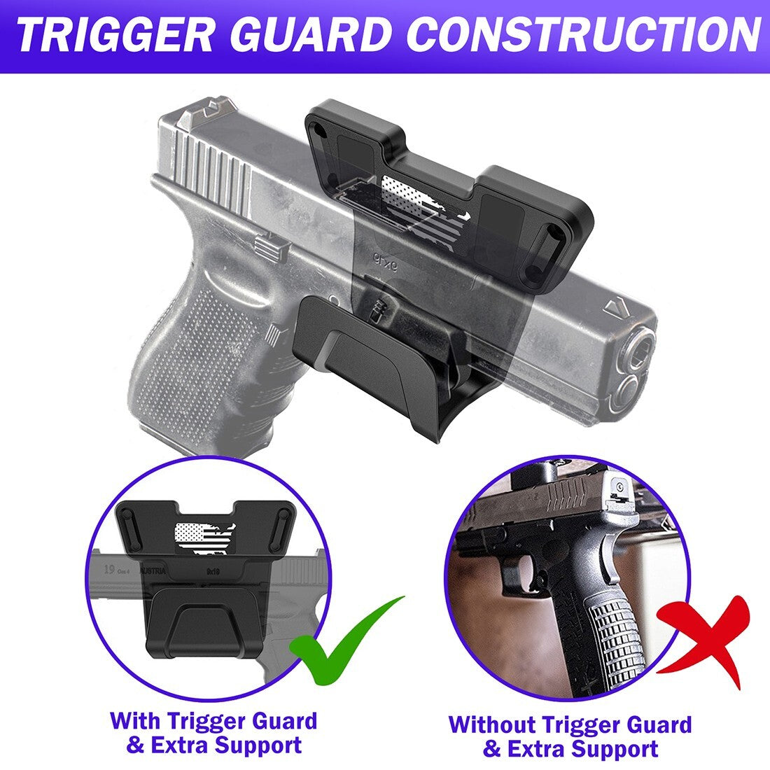 Magnetic Car Gun Mount Holder Rack with Trigger Guard - 2 Pack