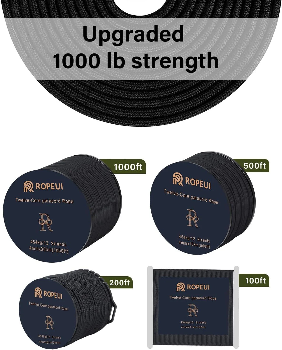 1000lb Paracord 5/32inch (4mm) Nylon Tactical Rope 100ft-1000ft for Camping & Survival