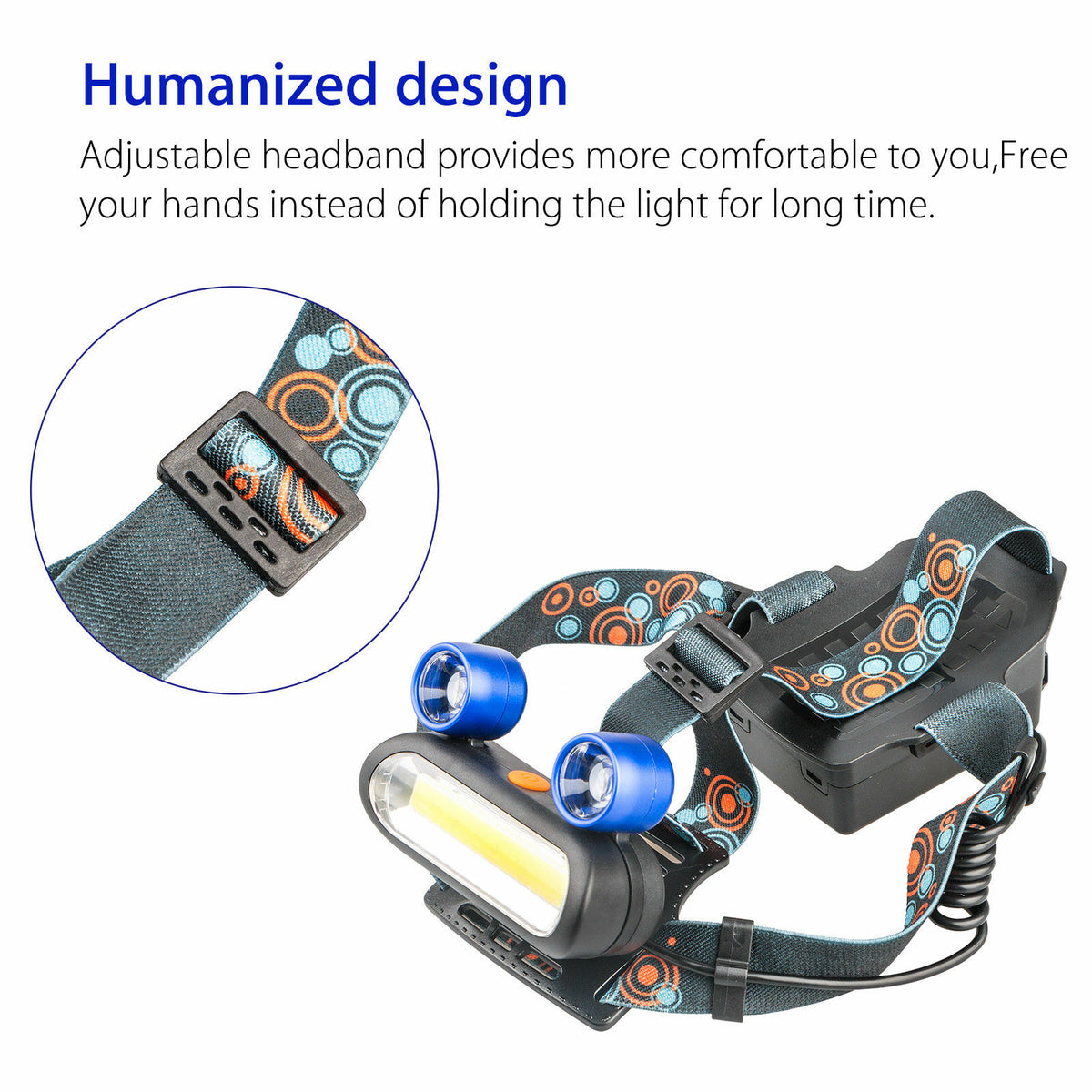 1800LM Rechargeable LED Headlamp with COB & Adjustable Side Lights