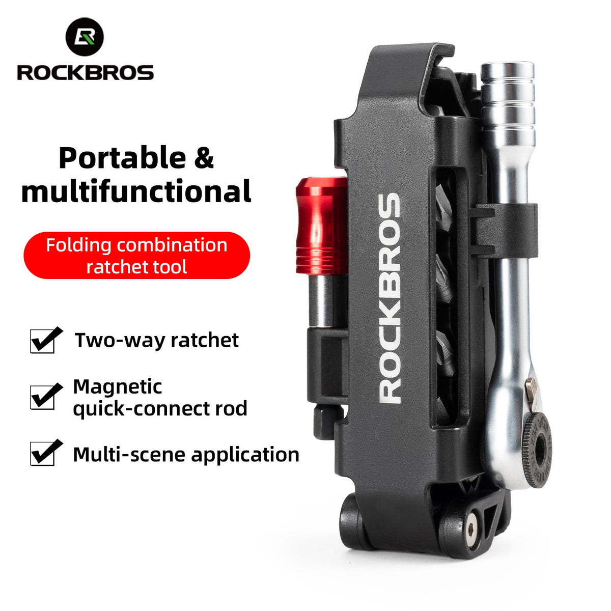 Bike Ratchet Wrench Tool Set - Portable Bicycle Repair Kit with Magnetic Folding Design