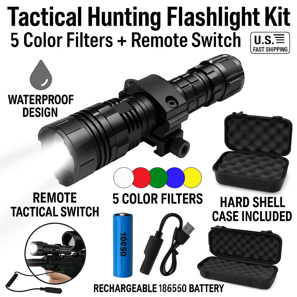 Tactical Waterproof USB Rechargeable Flashlight Kit for Outdoor Hunting Camping