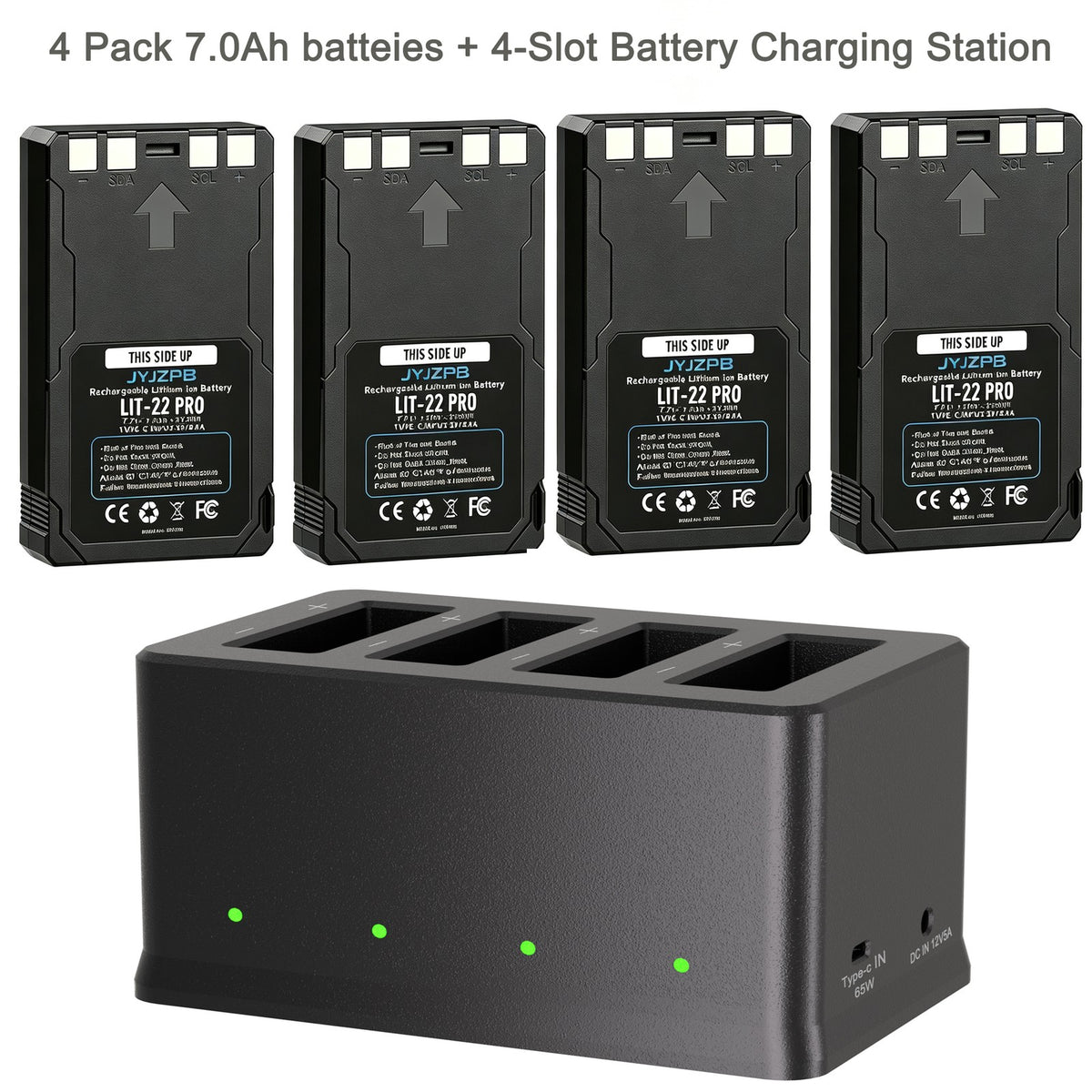 4 Pack 7000mAh Lithium-Ion Battery & USB-C Charger Station for Trail Cameras