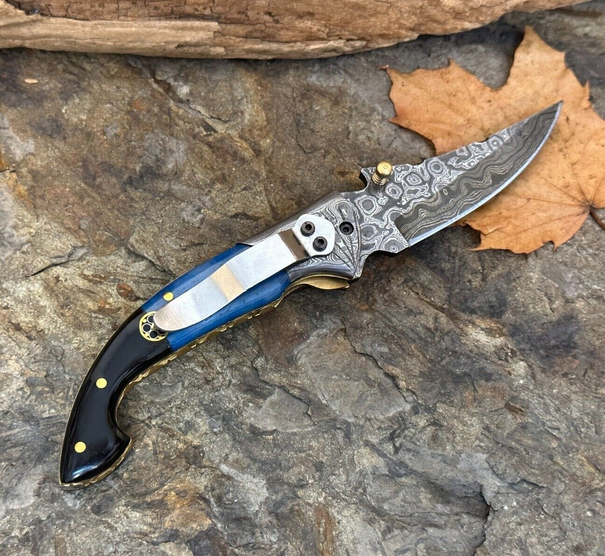 Damascus Folding Pocket Knife with Small Defects Handmade, Multiple Variants