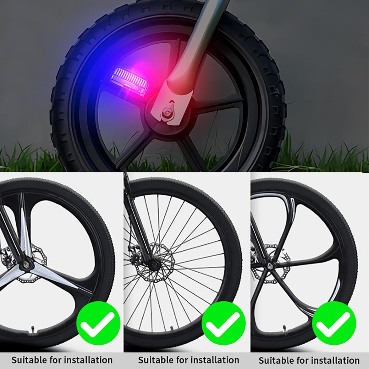 Rechargeable Bike Wheel Lights 2-Pack - 7-Color Spoke Lights with Motion Sensor Weatherproof