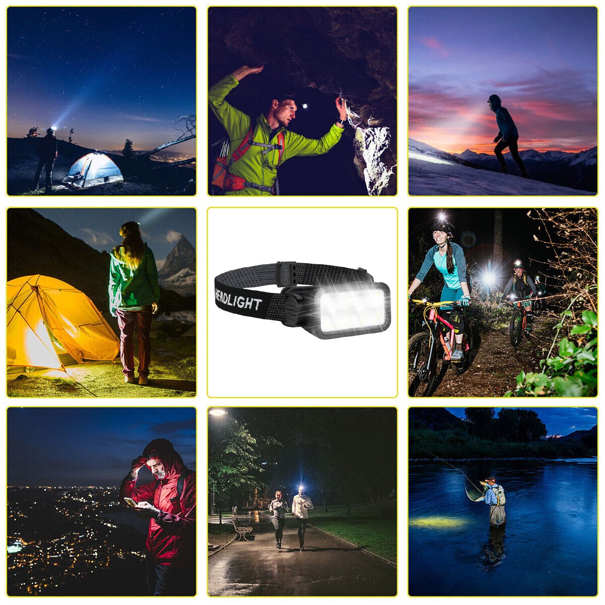 Rechargeable COB LED Headlamp with USB, Waterproof Work Light 6000K
