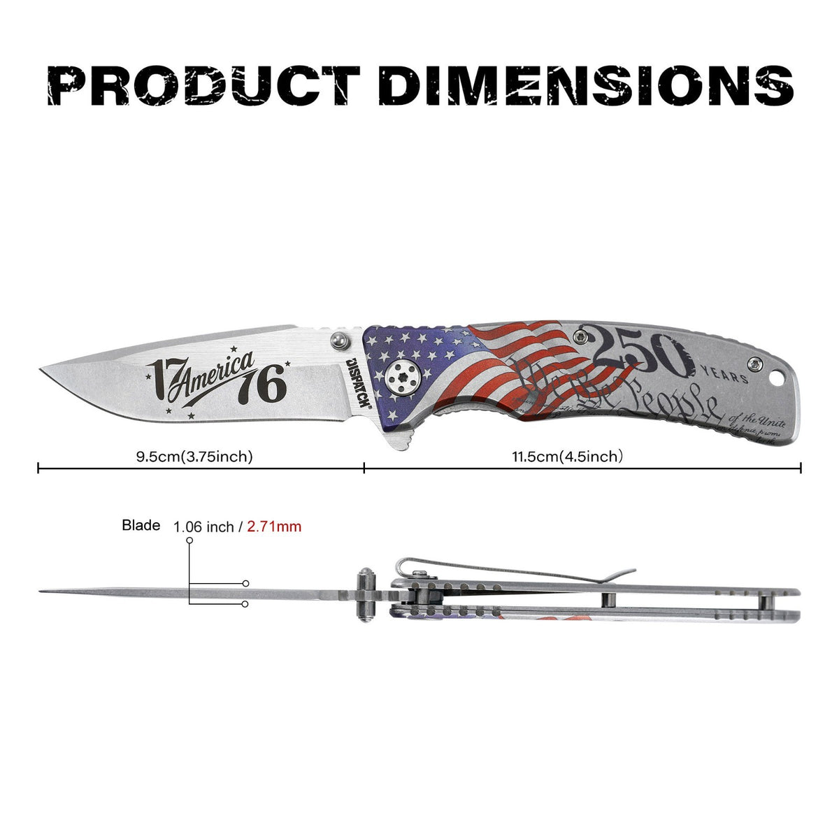 Patriotic 250th Anniversary Collectible Pocket Knife & Coin Set with Handle Options