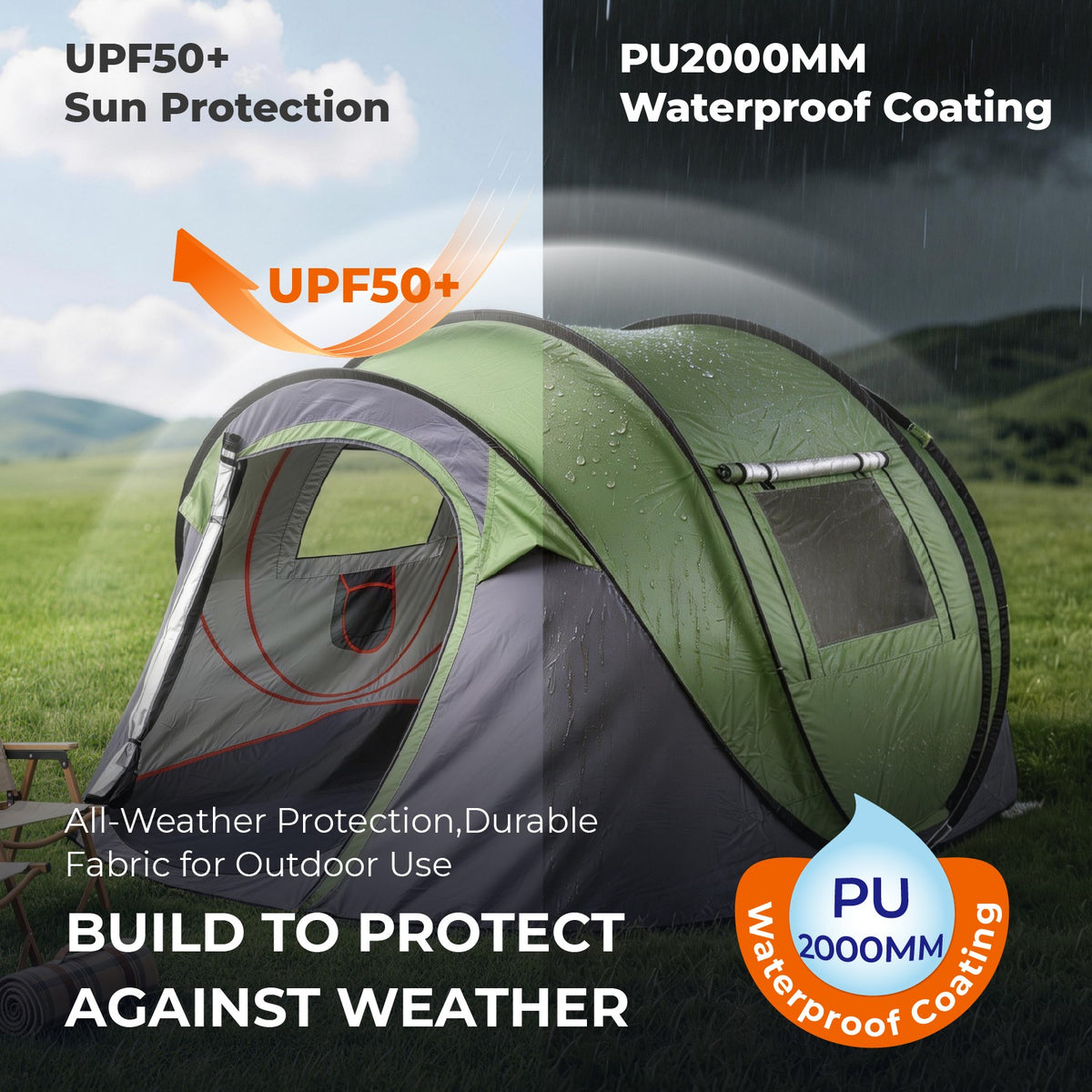 3-4 Person Pop Up Camping Tent Waterproof Instant Setup with Front Awning