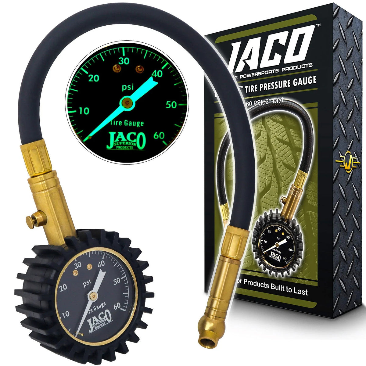 ElitePro 60 PSI Tire Pressure Gauge - Accurate Analog Dial with Rubber Shock Guard