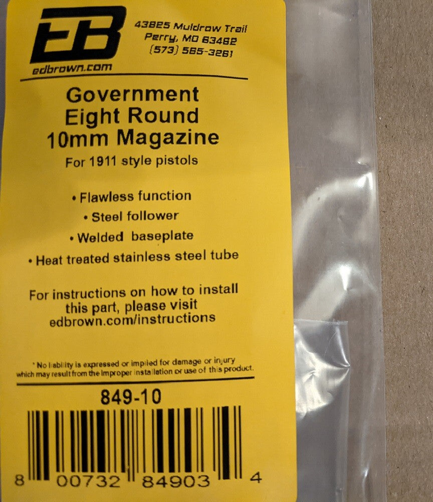 10mm 8-Round Stainless Steel Magazine for Full Size 1911 Pistols