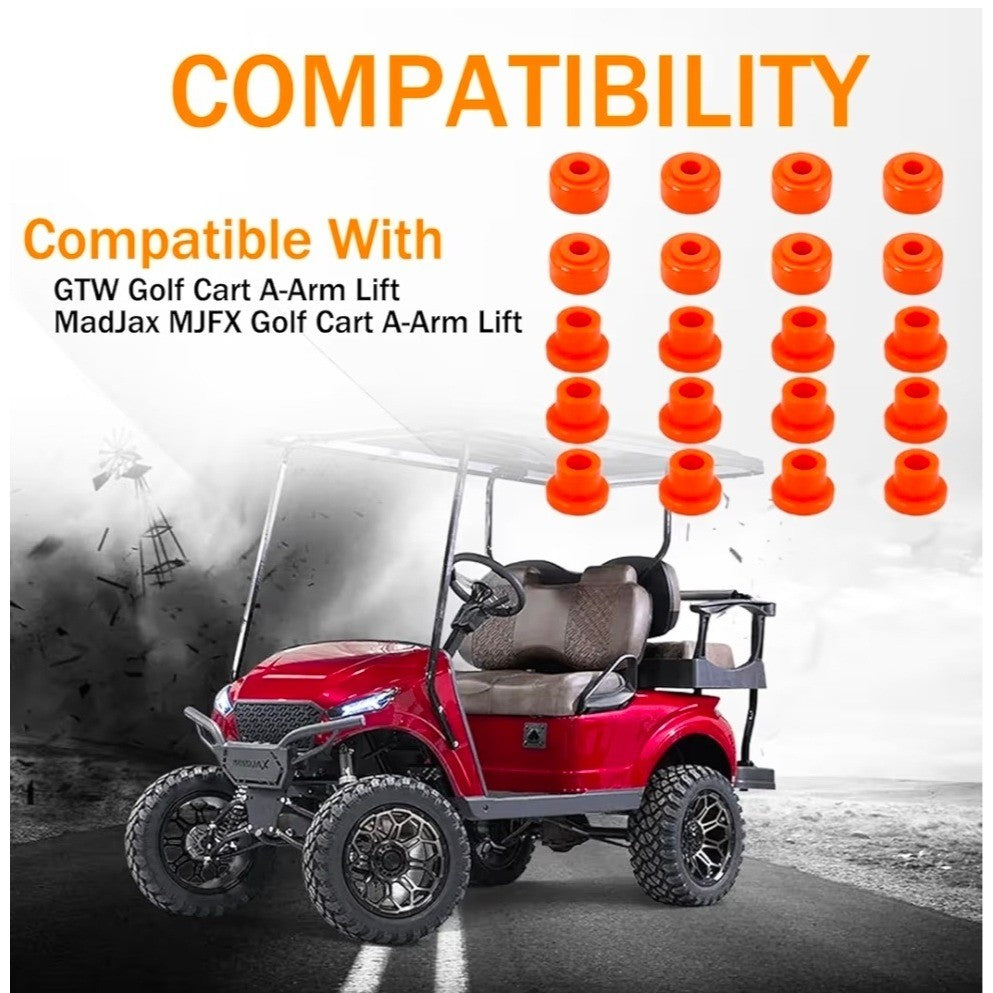 Golf Cart A-Arm Bushing Kit for Lift Suspension - 20 Pieces Orange Polyurethane