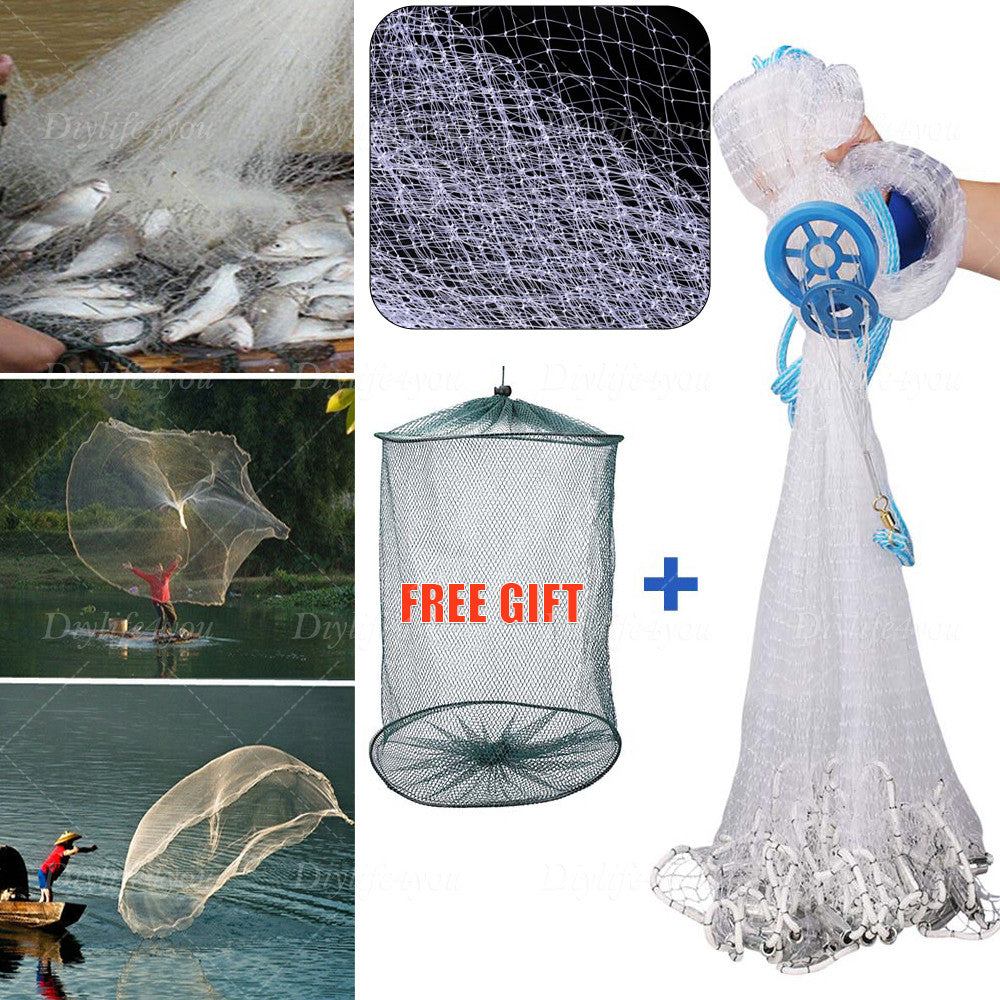 Heavy Duty Fishing Cast Net - Strong Nylon Bait Trap for Sea Lake Pond & River Fishing