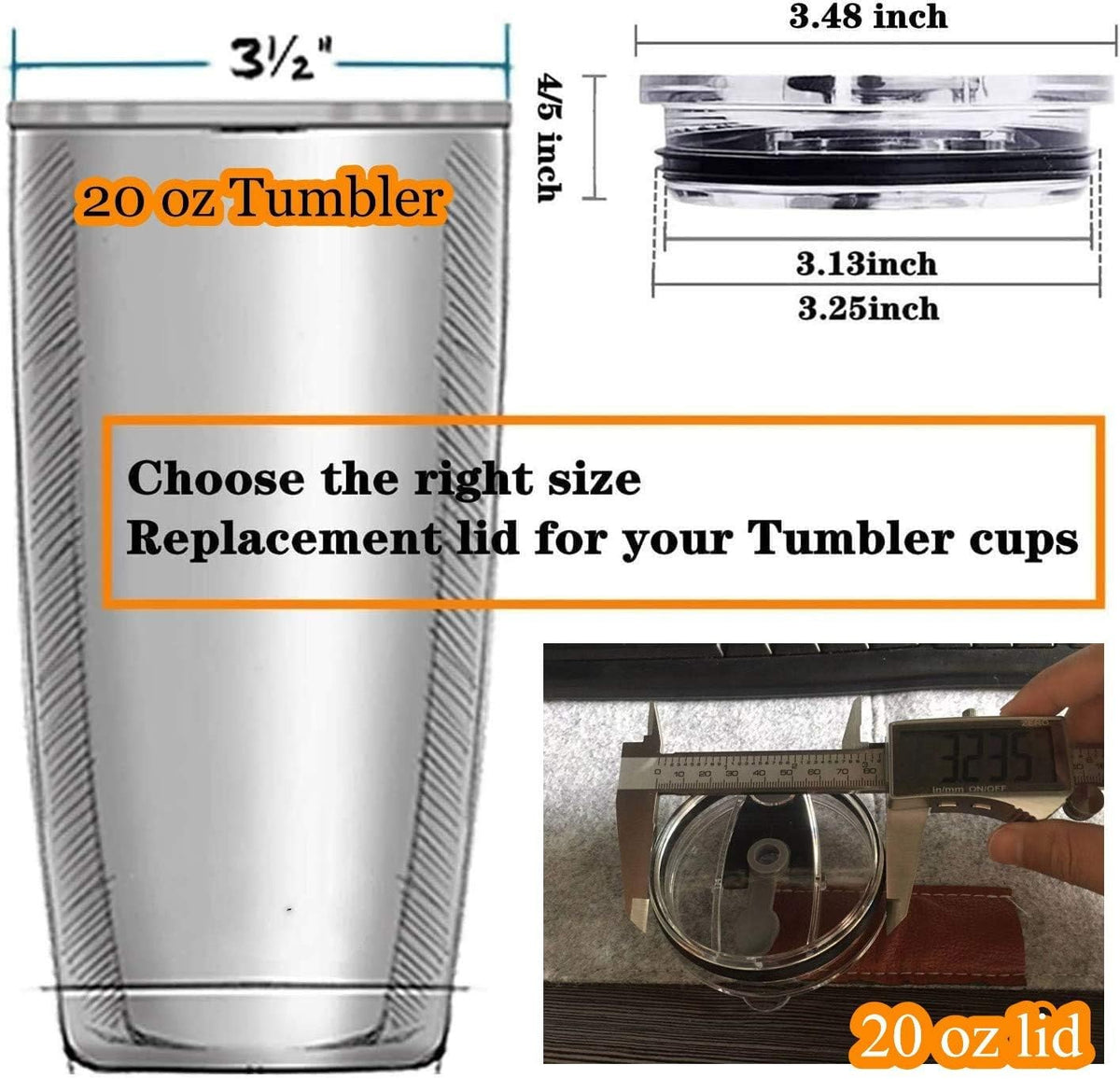 20 oz Insulated Tumbler Replacement Flip Lid Leak Proof Straw Friendly